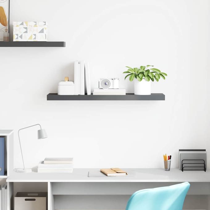 vidaXL - Wandschap - zwevend - 90x23,5x3,8 - cm - MDF - hoogglans - grijs