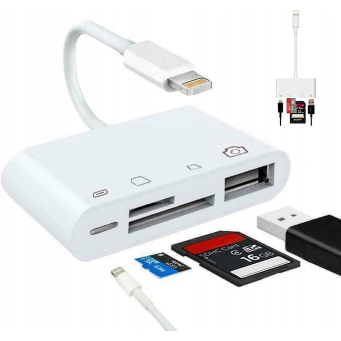 Zenwire BYL-2103TU - 4in1 Adapter Lightning - SD/micro SD/SDHC/MicroSDHC/TF - kaartlezer USB - geschikt voor o.a. iPhone en iPad - Plug & Play -