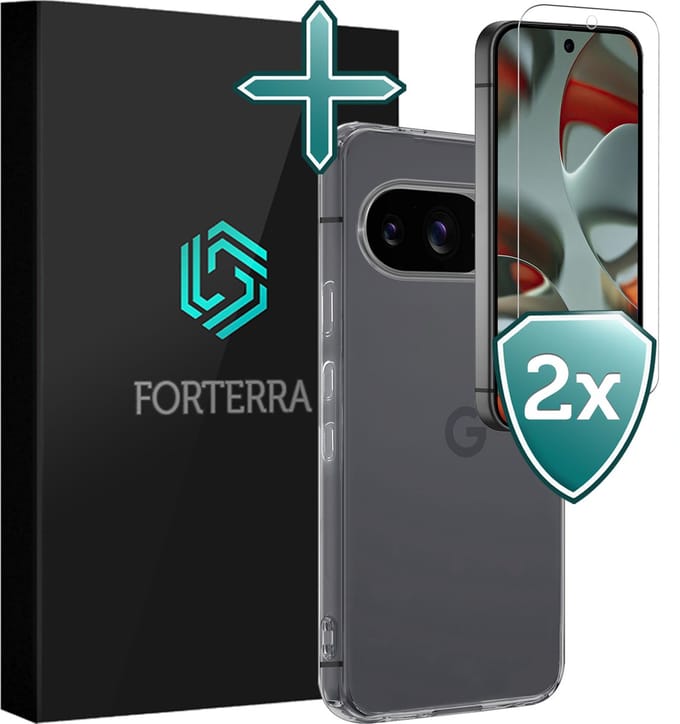 Hoesje Met 2x Screenprotector - Geschikt voor Google Pixel 9 - Sterk & Shockproof - Telefoon Hoes - Back Cover - Siliconen Case - Transparant
