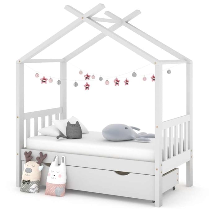 vidaXL - Kinderbedframe - met - lade - massief - grenenhout - 70x140 - cm - wit