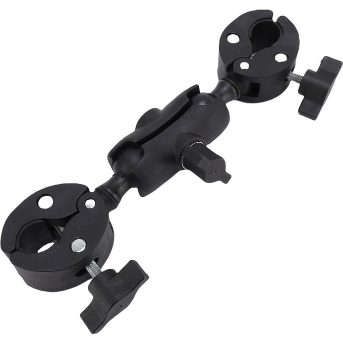 Dubbele Klem Montagebeugel met 360 Graden Kogelkop Scharnierende Arm Parapluhouder Camera Klem black
