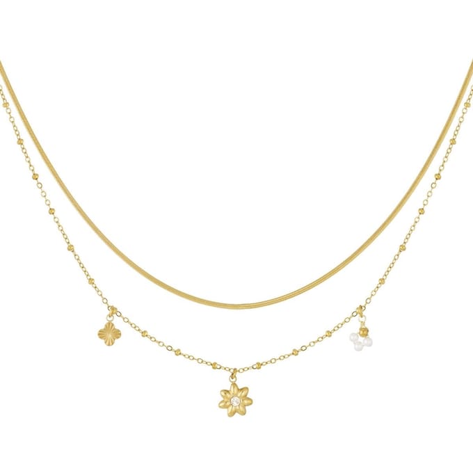Ketting Layered Flowers - Goudkleurig - Kleurvast Stainless Steel