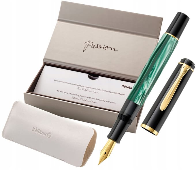 Pelikan Classic M200 Vulpen EF - Groen Marmer - Goud Verguld