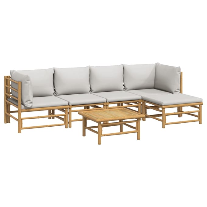 vidaXL - 6-delige - Loungeset - met - kussens - bamboe - lichtgrijs