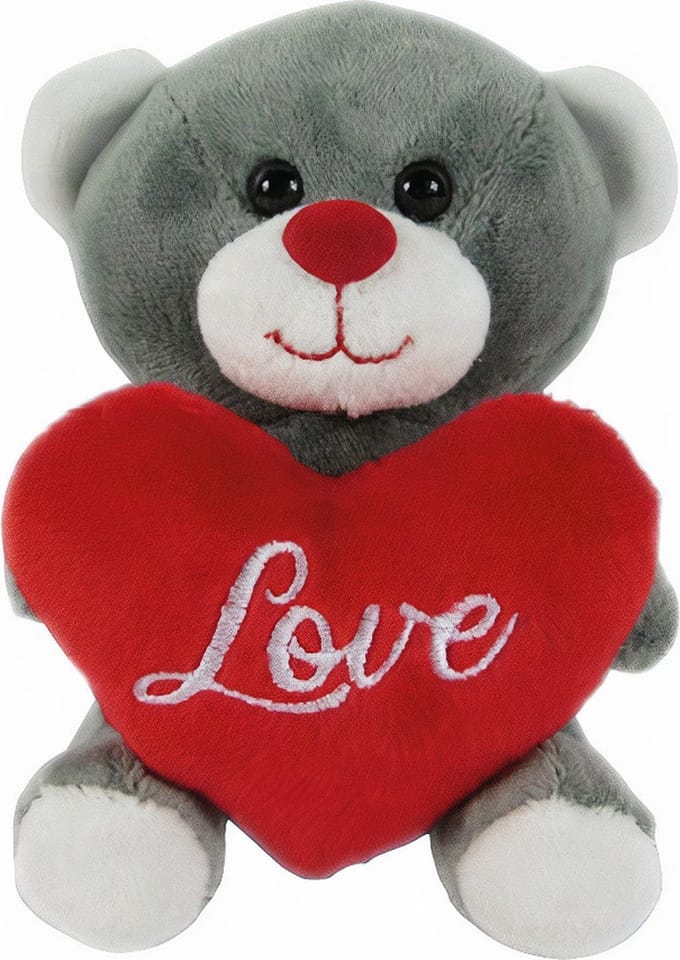 Knuffelbeer - Met Hart - 12 cm - Grijs/rood - valentijn liefde