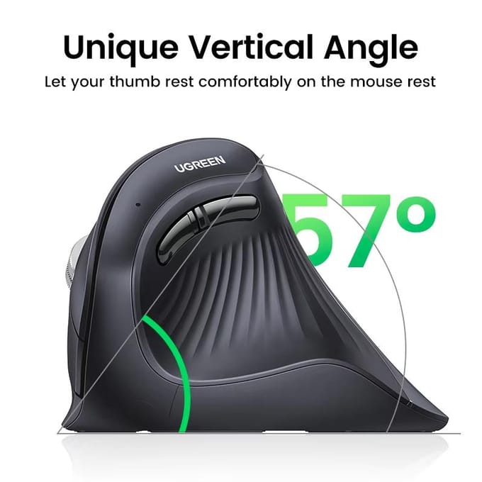 UGREEN ergonomische muis, draadloze Bluetooth verticale muis, Type-C oplaadbare verticale grip muis, anti-muishand zacht geluid muis