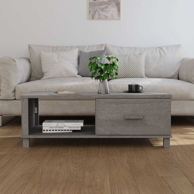 vidaXL - Salontafel - HAMAR - 100x55x35 - cm - massief - grenenhout - lichtgrijs