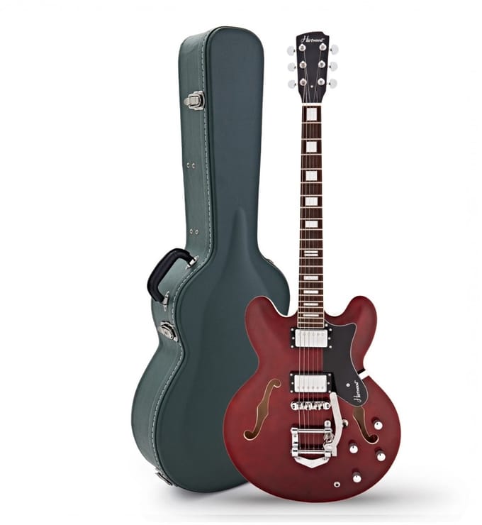 Hartwood Revival Semi-Akoestische Gitaar & Harde Koffer, Cherry Red