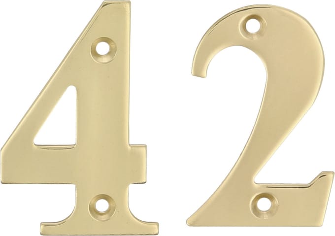 AMIG Huisnummer 42 - massief messing - 5cm - incl. bijpassende schroeven - gepolijst - goudkleur