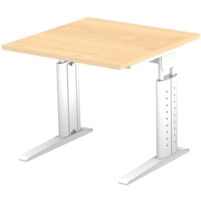 Bureautafel TARVIS, C-poot, vierkant, B 800 mm, onderstel wit, in hoogte verstelbaar, esdoorn