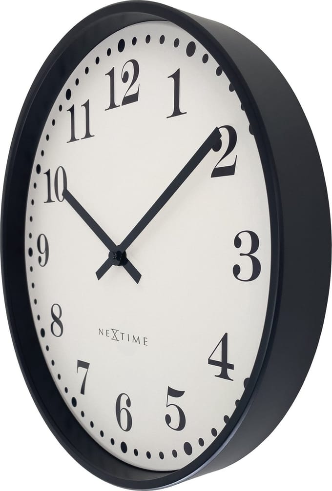 NeXtime Dickens – Wandklok – 30 cm – Plastic – Zwart/Wit – Stil