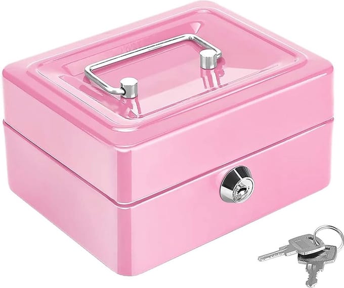 Mini kluis - Veiligheidsbox sleutel - Veilig opbergen - Draagbaar staal - 15x12x7.5 cm - Roze