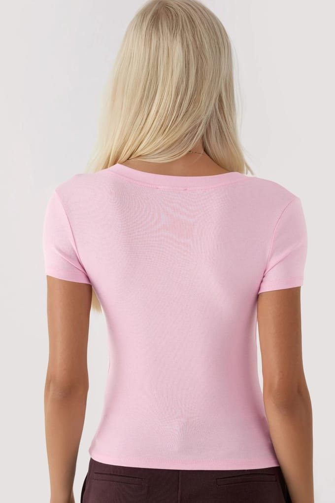 Elastische V-hals Korte Mouw T-Shirt