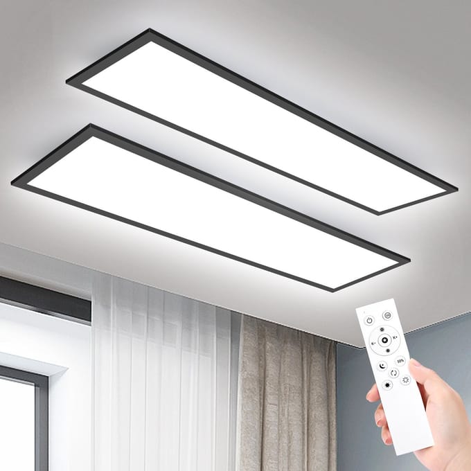 Oraymin 2-Pack LED Plafondlamp Paneel 120x30 Zwart - 40W - Dimbaar - Afstandsbediening - Instelbaar