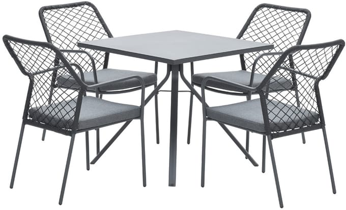 4-persoons tuinset - 4 Dido stoelen zwart - Rimini tafel