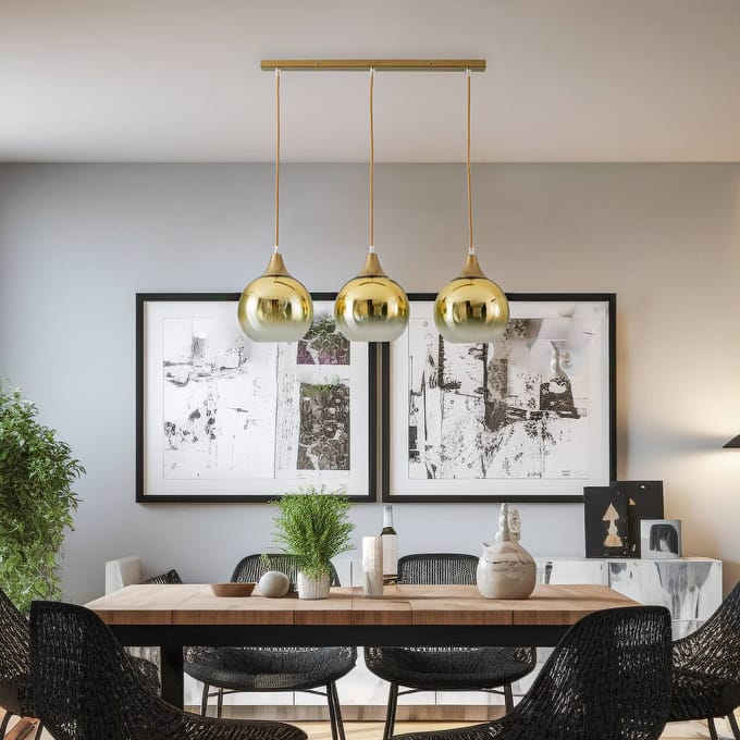 Eko-Light Hanglamp Monte, 3-lamps, balk, goudkleurig
