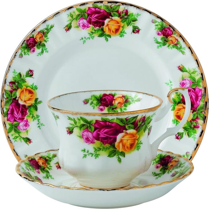 3-Delige Theeservies Set, 8 inch, Wit met Multikleurig Bloemenpatroon