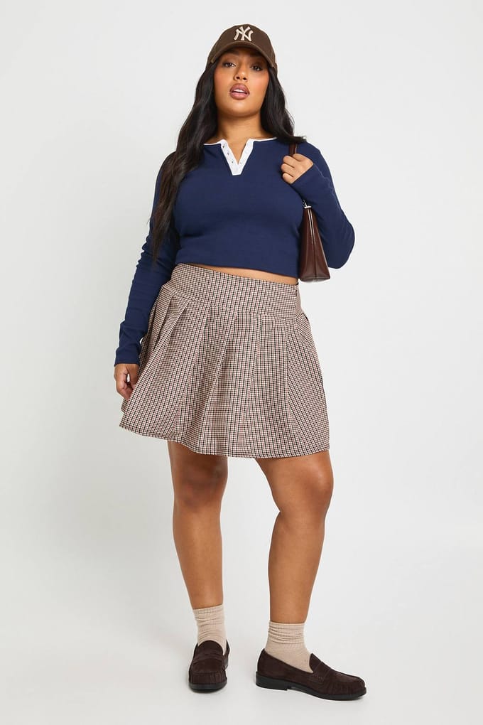 boohoo Dames Plus Check Plooirok | Maat: 52