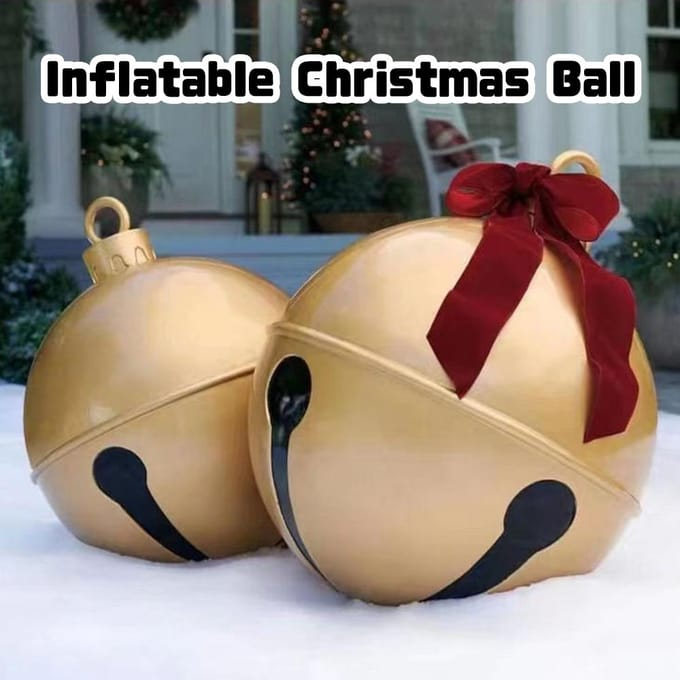 23,6 inch opblaasbare kerstbal PVC grote Jingle Bell boogdecoratie voor buitentuin 600mm rood