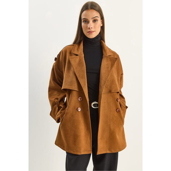 Oversized Faux Suede Trenchcoat