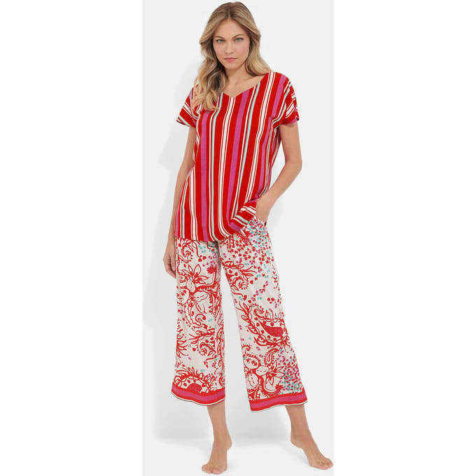 Pyjama van katoen-jersey met modal - rood / roze / gebroken wit / gedess. - Gr. 40 van Goldner Fashion