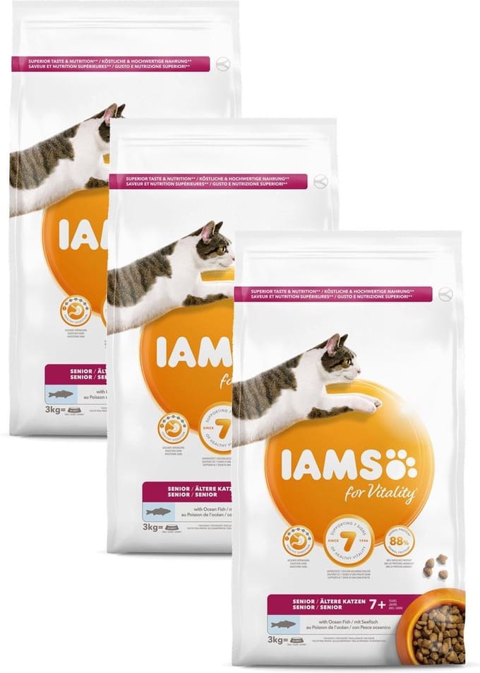 Iams Cat Senior 3 kg - Kattenvoer - 3 x Zeevis