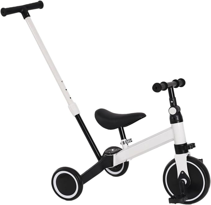 Kinderdriewieler - Loopfiets Kinderwagen - Buiten Spelen - Multifunctioneel Groeiend - 60 cm breed - Wit