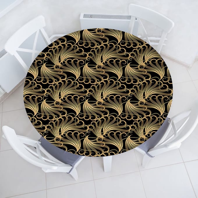 ABAKUHAUS Abstract Elastisch Rond Tafelkleed, Allround Elastisch Stoffen Tafelkleed, 90 cm - 100 cm, Anthracite Grey Light Brown