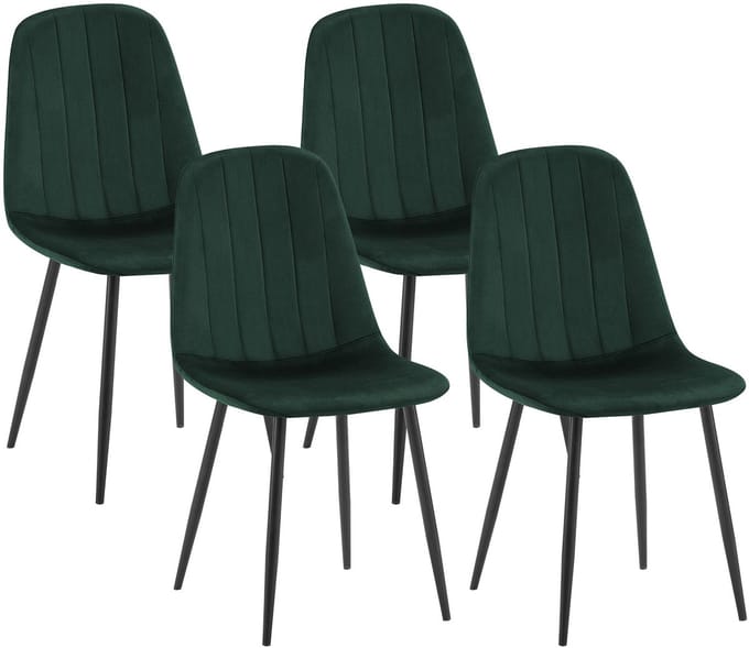 CLP Baxter Set van 4 Eetkamerstoelen - Zwart Metalen Frame - Velvet - Fluweel/groen