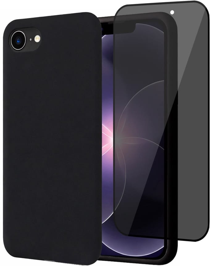 Hoesje geschikt voor iPhone 17e - Privacy Screenprotector Volledig Dekkend Glas - Mat Back Case Zwart