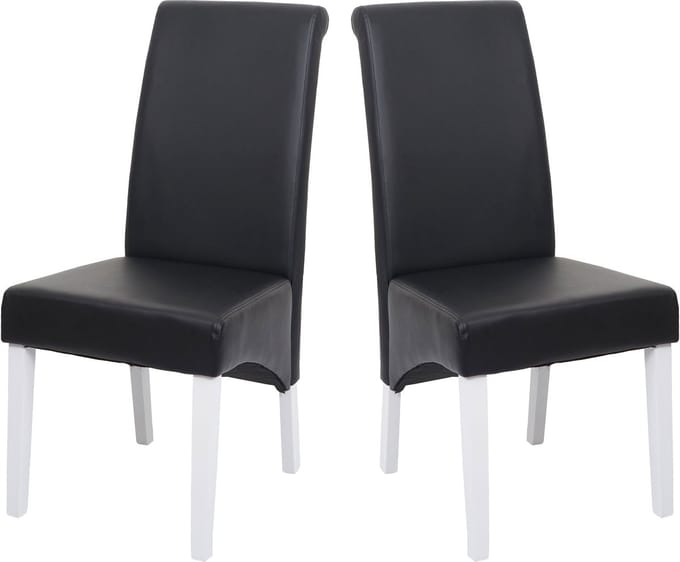 2x eetkamerstoel fauteuil Stoel M37 ~ leer, zwart, witte poten