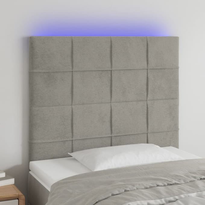 vidaXL - Hoofdbord - LED - 100x5x118/128 - cm - fluweel - lichtgrijs