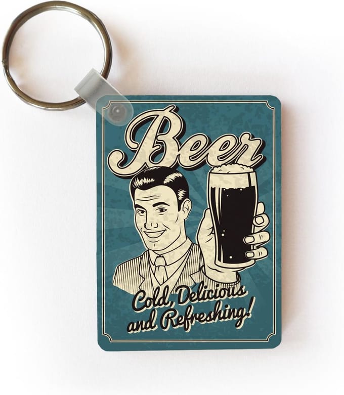 Sleutelhanger - Vintage illustratie bier - Uitdeelcadeautjes - Plastic