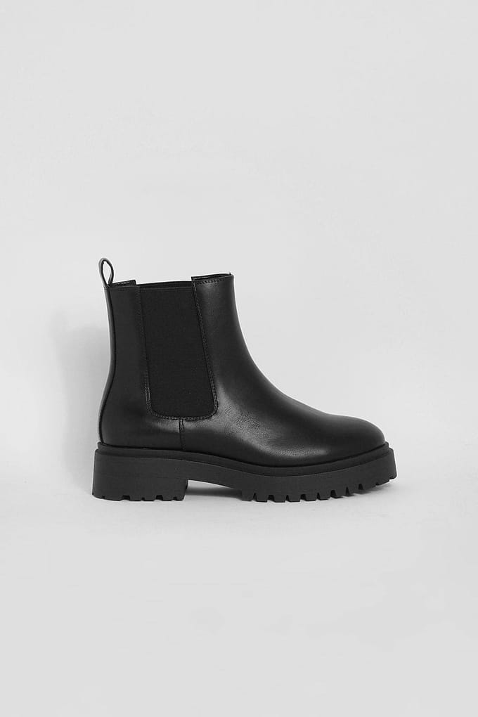 boohoo Dames Wide Fit Back Tab Chelsea Boots | Zwart | Maat: 37