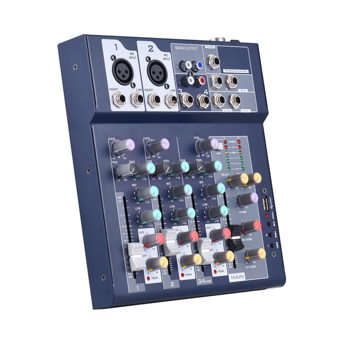 Console de mixage 4 canaux et processeur d'effets Aux Paths Plus Mélangeur audio numérique Égaliseur 3 bandes intégré US Plug gray