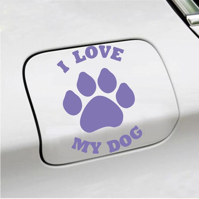Bumpersticker - I Love My Dog - 13,9 X 9,3 - Paars