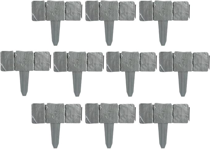 Tuin borderrand - Bodemafscheiding Grasrand - Tuin afscheiden - Realistische steenlook - 10 stuks - Grijs