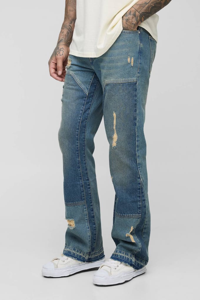 Hoge Slanke Rigid Uitlopende Versleten Carpenter Jeans | Mid Wash | Size 30