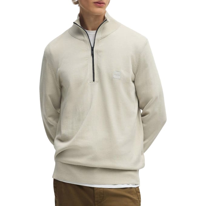 BOSS Kanobix Half Zip Trui Ecru - Maat M - Heren - Quarter zip
