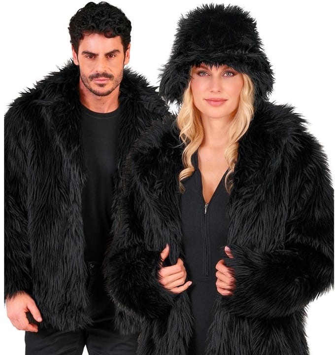 Bontjas Pluche Zwart - Maat L-XL
