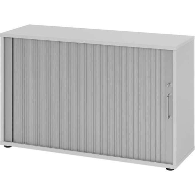 Breno rolluikkast, 2 OH, afsluitbaar, stapelbaar, B 1200 x D 400 x H 748 mm, spaanplaat, lichtgrijs