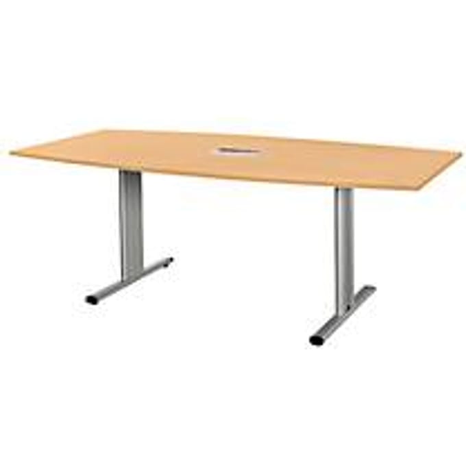 Schäfer Shop Select Vergadertafel Planova, bootvorm incl. netbox, 2000 x 1000/800 mm, beukenpatroon, accentlijst blank aluminium