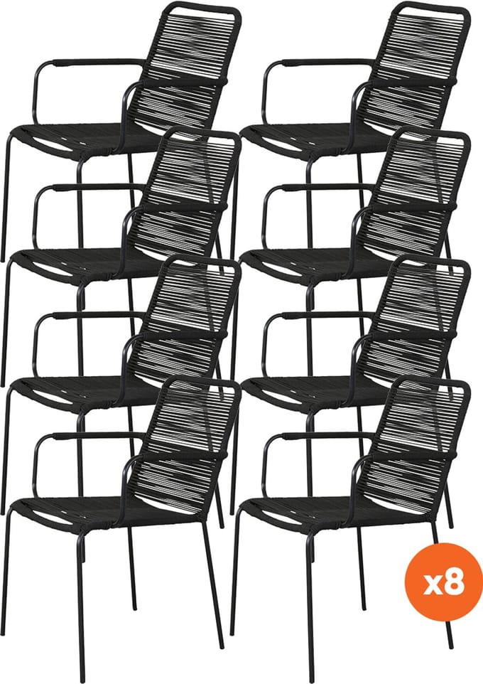 Set van 8 - Denver Rope stapelbare stoel - Zwart