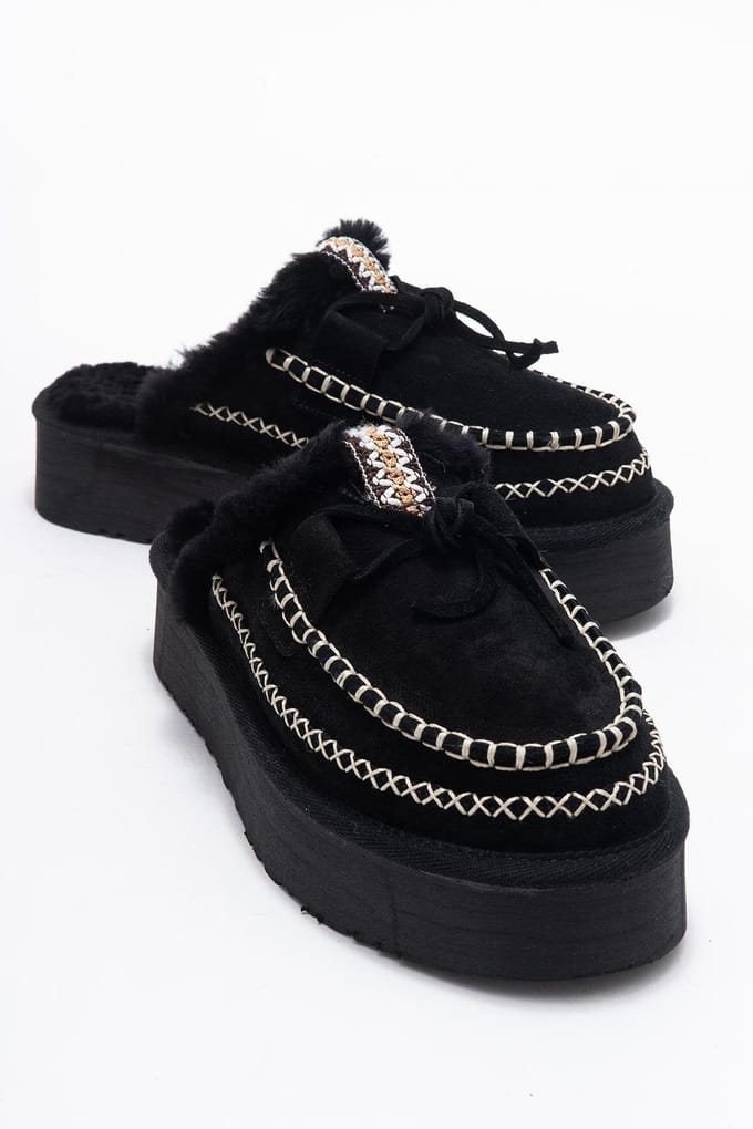 Yalina leren platform mocassin pantoffels