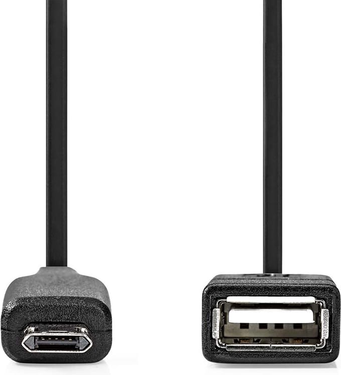 Nedis USB Micro-B Adapter - USB 2.0 - USB Micro-B Male - USB-A Female - 480 Mbps - 0.20 m - Rond - Vernikkeld - PVC - Zwart - Doos