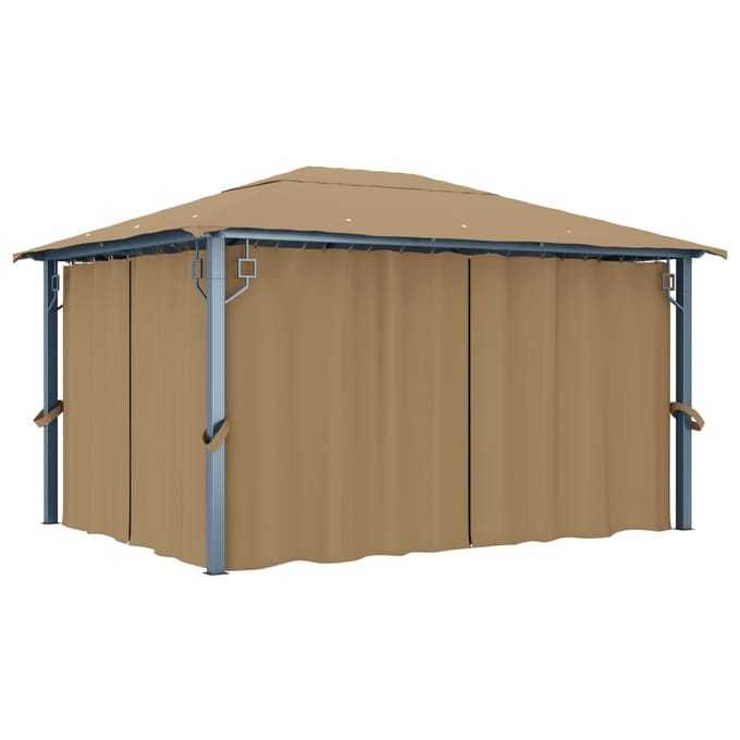 vidaXL - Prieel - met - gordijn - 400x300 - cm - aluminium - taupe