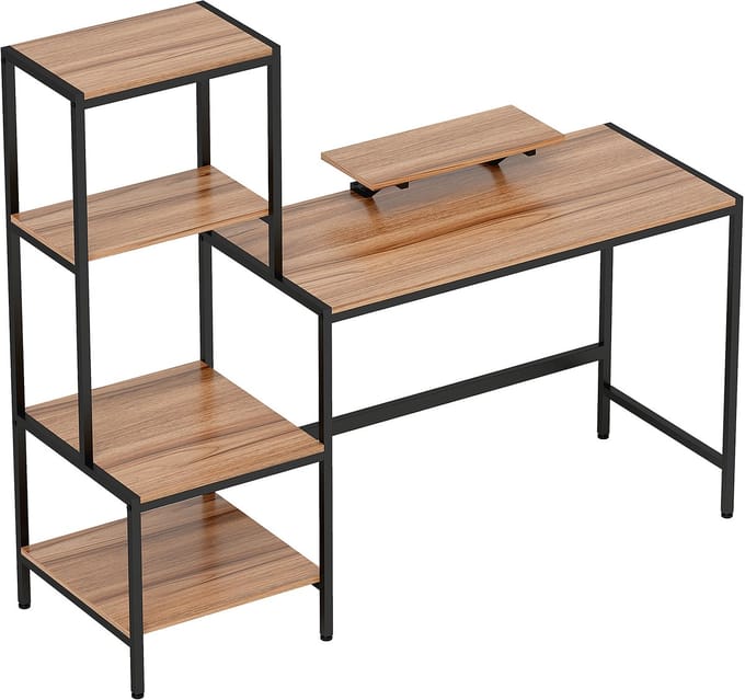 Bureaus - 150x48x125 cm - Computertafel met Monitor & CPU Standaard - 4 Planken, Modern Design - MDF - Bruin