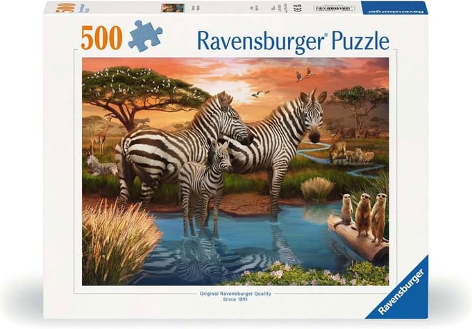 Ravensburger Legpuzzel Zebra's Bij de Drinkplaats, 500 stukjes
