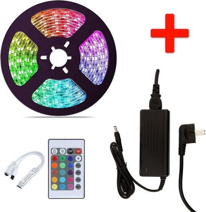 RGB LED Strip Set - 5 Meter - 14.4 Watt/meter - Met Adapter & Controller