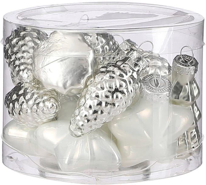 Glazen kerst-ornamenten wit en zilver Ø4,5cm 14stuks